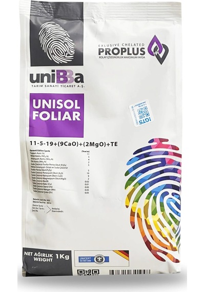 Unibba Unisol Foliar Npk Yaprak Gübresi 11-5-19+ 9cao + 2mgo +te 1 Kg 1 KG