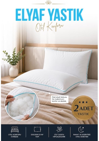 2 Adet Blue Comfort 1000 Gr Elyaf Yastık 50x70 Cm Beyaz