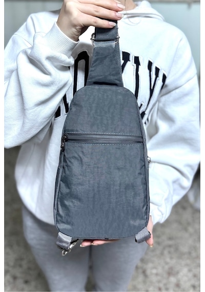 Su Geçirmez Kumaş Gri Unisex Body Bag Çapraz Omuz Çantası Gri