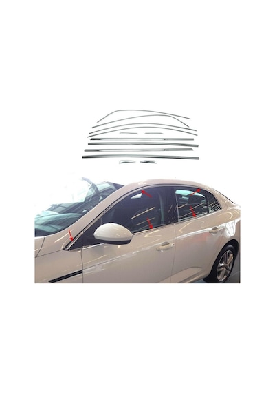 Renault Megane 4 Sedan Krom Cam Çerçevesi Set 2016-2020 12 Parça