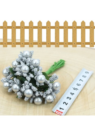 Yapay Çiçek, 12 Adetli Tomurcuk Cipso Demeti -  10 cm, Gümüş