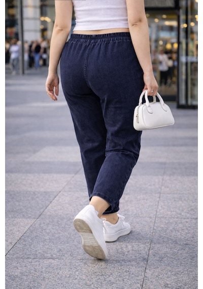 Cedy Denım - Büyük Beden Likralı, Beli Lastikli Jean Pantolon C636 Mavi