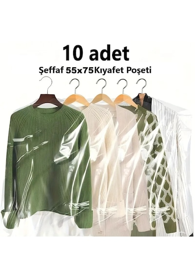Gardırop İçi Askılık Yuvalı 55x75cm Kuru Temizleme - Dolap İçi Şeffaf Saklama Naylonu 10adet