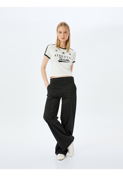 Koton Bisiklet Yaka Kısa Kollu Biyeli Kolej Baskılı Slim Fit Tişört Ekru 5sal10162ık Ekru