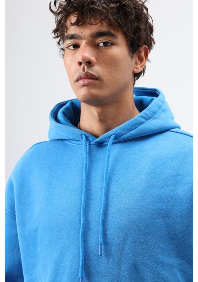 Vamos Basic Oversize Yıkamalı Hoodie Turkuaz
