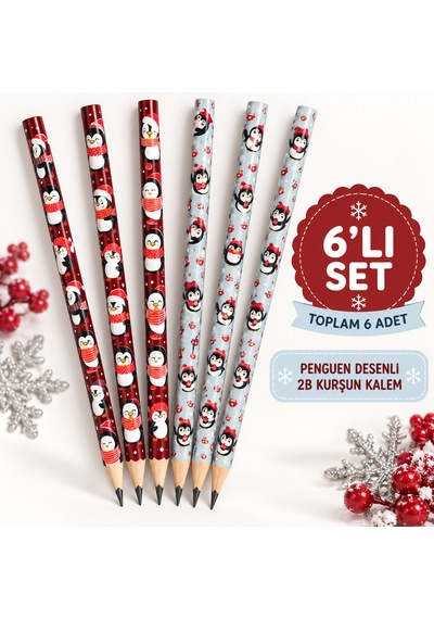 Fatih Penguen Desenli 2b Kurşun Kalem 6 Adet Çok Renkli