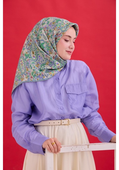 Silk Home Twill İpek Eşarp 11478-37 Sisli Yeşil, Karolina Mavi, Eflatun, Soluk Vişne