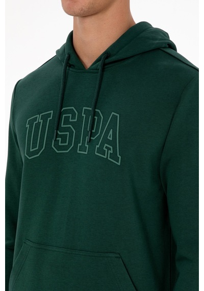 U.S. Polo Assn. Erkek Regular Fit Kapüşonlu Koyu Yeşil Basic Sweatshirt 50315663-VR079