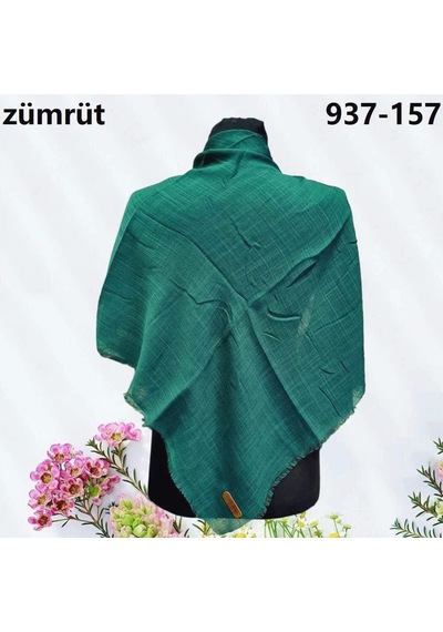 Soft İpek Düz Renk Flamlı Pamuk Eşarp Zümrüt 937-157 Çok Renkli
