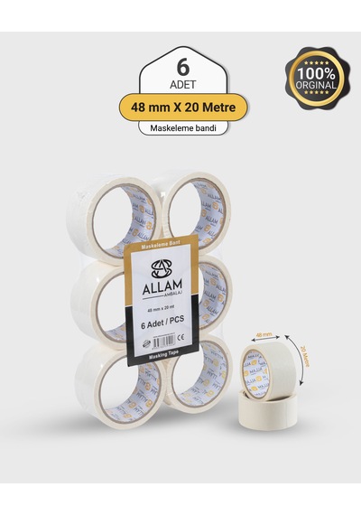 6 Adet Maskeleme Bandı 48mm X 20mt Kağıt , Boya Ve Dekorasyon Bandı