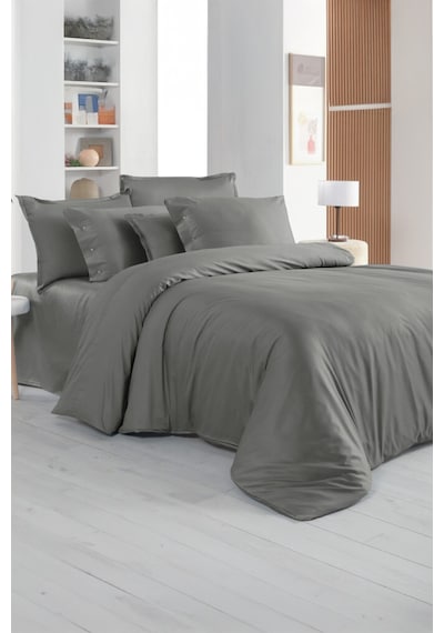 Sarev Monochrome Gray %100 Pamuk Saten King Size Nevresim Takımı Gri