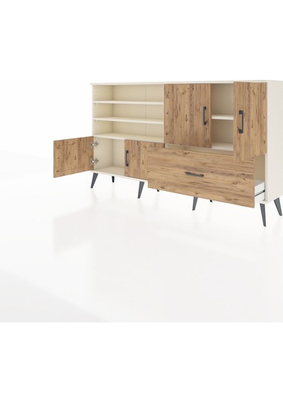 Arges Konsol 5 Raflı Tek Çekmeceli 4 Kapaklı 176x30x99 Aytaşı-çam Aytaşı-çam