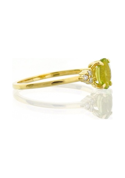 Peridot Oval Tektaş Pırlanta Yüzük Sarı