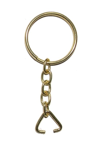 Anahtarlık Halkası, Halka + Zincir + Üçgen, 24mm, Altın, Sarı, 1 Adet 24 MM