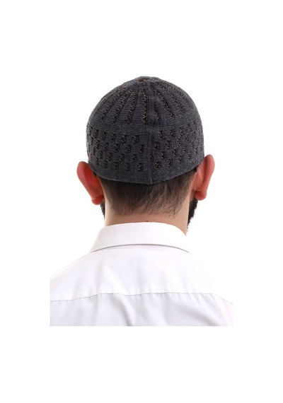 Füme Kahve Hasır Desen Kışlık Kadife Namaz Takkesi Kahverengi