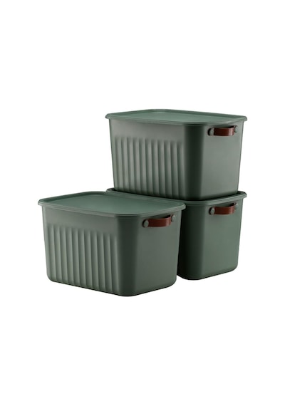3 Adet 15 Litre Çok Amaçlı Düzenleyici Kapaklı Kutu, Dekoratif Saklama Kutusu, 35x25x22cm Yeşil