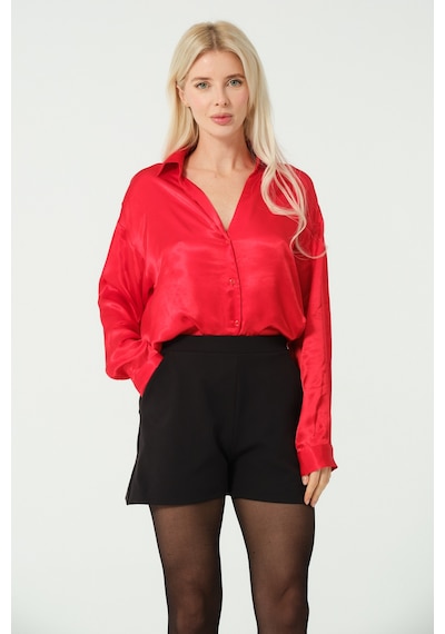 S'amore Clothing Basic Saten Gömlek Kırmızı
