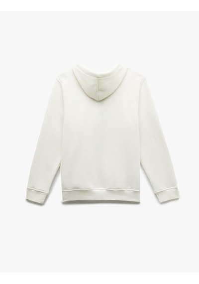 Koton Şardonlu Regular Fit Kapüşonlu Fermuarlı Uzun Kollu Kanguru Cepli Sweatshirt Ekru 7wam70004mk