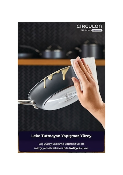 Circulon Çizilmez Yapışmaz 3'lü Kızartma Tava Seti - 22cm, 26cm, 28cm Siyah