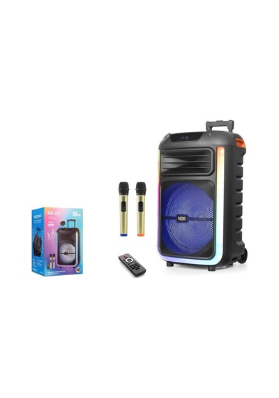 Ndr Ndr325 Çift Karaoke Mikrofonlu Bluetooth Hoparlör Fm Radyo 40w 15 İnç Rgb Kumandalı Siyah