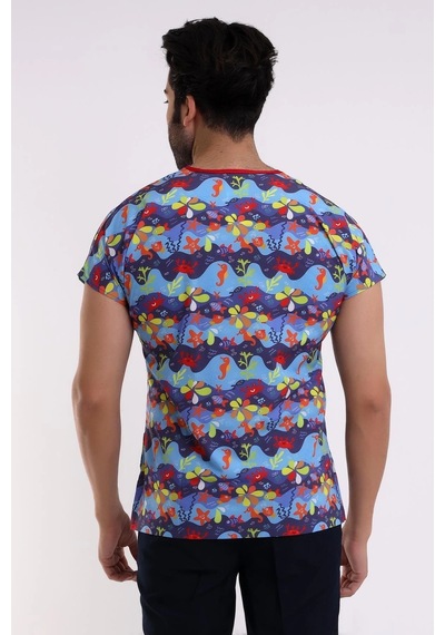Yarasa Kol Dijital Unisex Desenli Üst - 6530 Deniz Canlıları