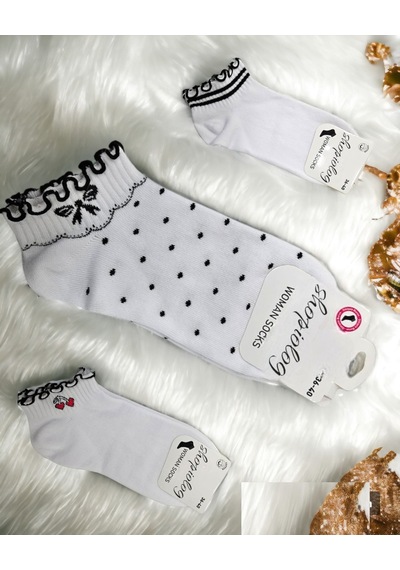 Shopiolog Sevimli Marul Desenli Bilek Çorabı 3'lü Paket Siyah-beyaz Beyaz - Siyah