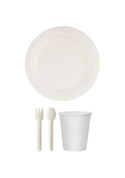 Ekolojik 22 Cm. 48 Kişilik Parti Piknik Sofra Sunum Seti - Doğal Tabak Bardak Çatal Kaşık Takımı