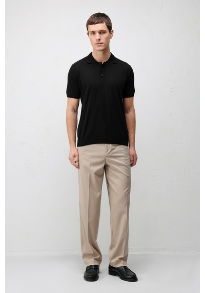 Antioch Comfort Slim Polo Yaka Erkek Triko T-shirt Siyah