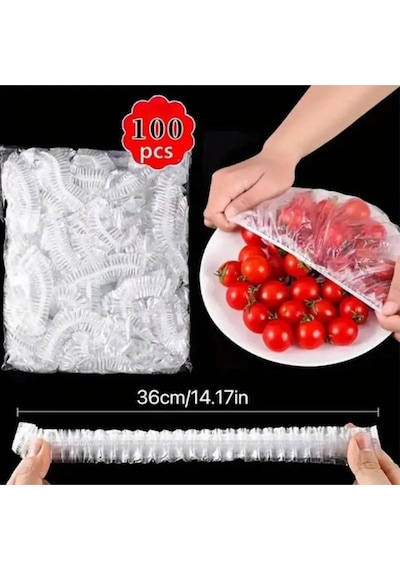 100 Adet X Şeffaf Kullan At Koruma Poşeti Gıda Kapağı Gıda Sınıfı Meyve, Sebze Taze Tutma Belirtilme Diğer