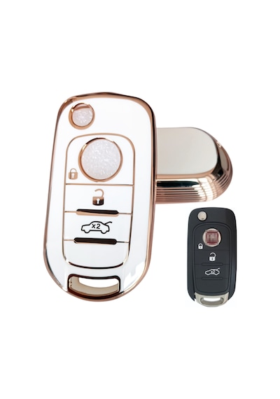 Fiat Egea Uyumlu Nano Kumanda Anahtar Kılıfı Oto Anahtarlık 3 Tuşlu Beyaz - Gold