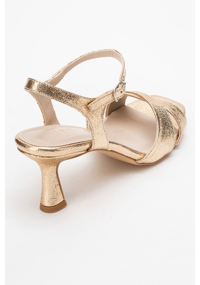 Luvishoes Luvi Shoes Melin Altın Desenli Çapraz Bantlı Kadın Topuklu Ayakkabı Altın