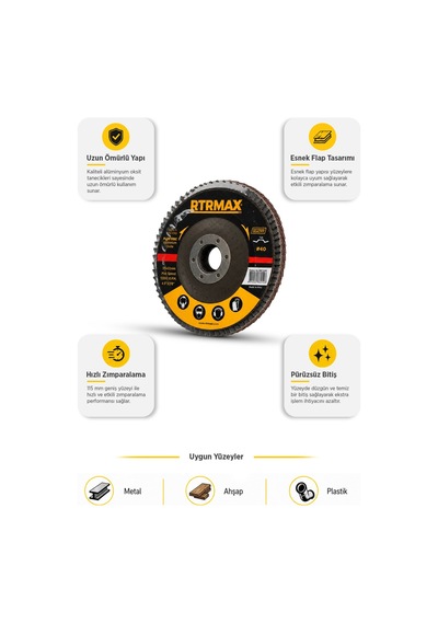 Rdf11540 Alüminyum Oksit Flap Disk 115 Mm - Kum: 40 - 10 Adet