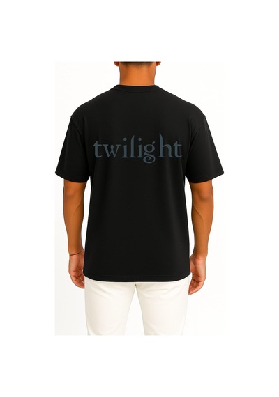 Bahriyeli Collection Oversize Edward Cullen Bella Swan The Twilight Saga Cep Ve Sırt Tasarımlı Unisex T-shirt SIYAH