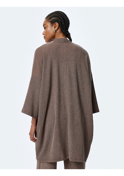 Koton Viskon Karışımlı Rahat Kalıp Geniş Uzun Kollu Kimono Kahverengi 5sak30054ek Kahve