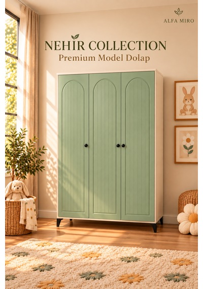 Alfa Miro Nehir Çocuk Odası - Bebek Odası - Genç Odası 3 Kapaklı Raflı Askılıklı Membran Kapak Dolap 135 Cm Kum Beji - Su Yeşili Alfa Miro Nehir Çocuk Odası - Bebek Odası - Genç Odası 3 Kapaklı Raflı Askılıklı Membran Kapak Dolap 135 Cm Kum Beji - Su Yeşili