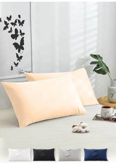 Vionel Home Pamuklu 2'li Kapaklı Yastık Kılıfı 50x70 Cm - Yumuşak Ve Nefes Alabilir Bej Abanoz