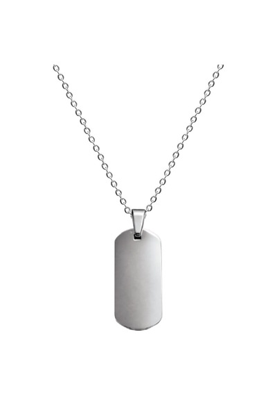 Tesbihane Kadın Çelik Kolye - Kişiye Özel - Gümüş Renk - Oval Dikdörtgen Tasarım - 45 Cm