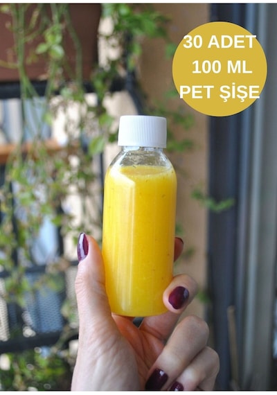 30 Adet 100 Ml Gınger Shot Detoks Şişesi Pet Şişe 100 Cc Şeffaf Plastik Şişe Detox Şat Beyaz Kapaklı