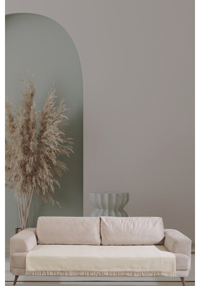 Miracolo Home Ekru Pamuklu Koltuk Örtüsü 115x200 Önden Saçaklı Çizgili Desenli