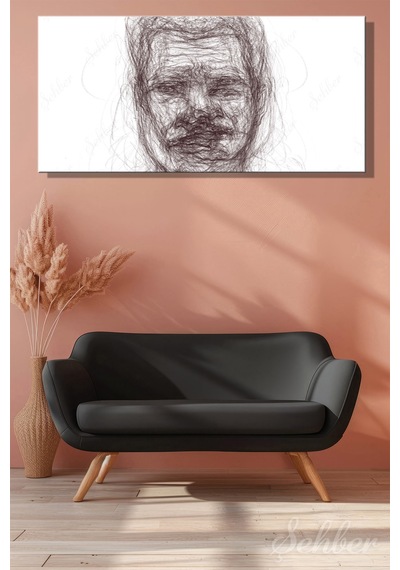 Siyah-beyaz Soyut Bir İnsan Portresi Çizimi Scribble Art Yatay Kanvas Tablo 4322 Çok Renkli