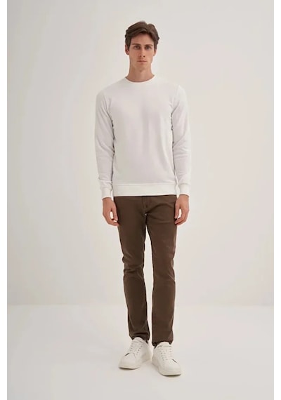 Cazador Slim Fit Mevsimlik 3 İplik Pamuk Karışımlı Sweatshirt-56100 Ekru