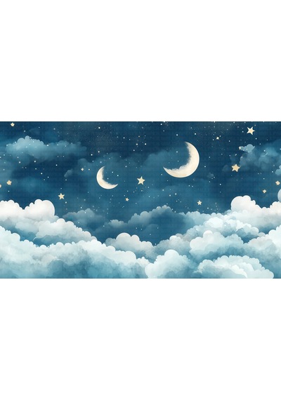 Gece Bulutlar Yıldızlar Çocuk Odası Poster Duvar Kağıdı