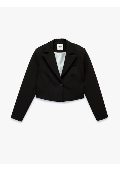 Koton Düğmeli Geniş Yaka Uzun Kollu Crop Blazer Ceket Siyah 7wak50218uw