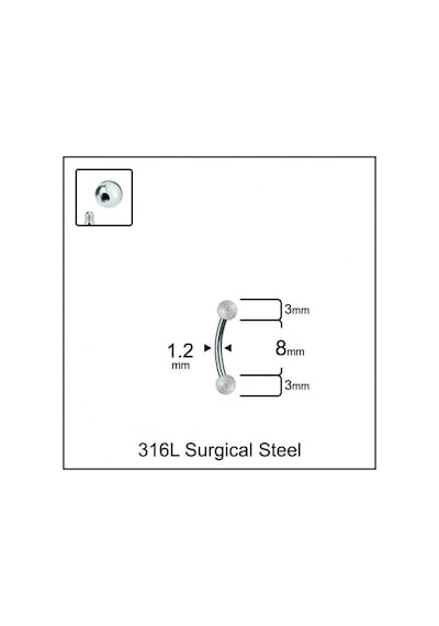 %100 Cerrahi Çelik Cancanlı Top 3 MM X 8 MM X 1.2 MM Çelik Banana Piercing Gri