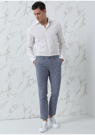 Ramsey Lacivert Düz Dokuma Regular Fit Casual Pamuk Karışımlı Pantolon