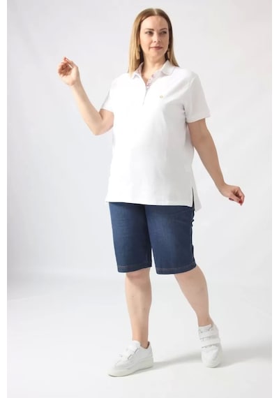 Moda Berray 21305 Kısa Kollu Büyük Beden Lakost Kumas T-shirt Beyaz Beyaz