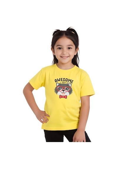 Fyk Kids Kız Çocuk Basic Awesome Boy Baskılı T-shirt Sarı