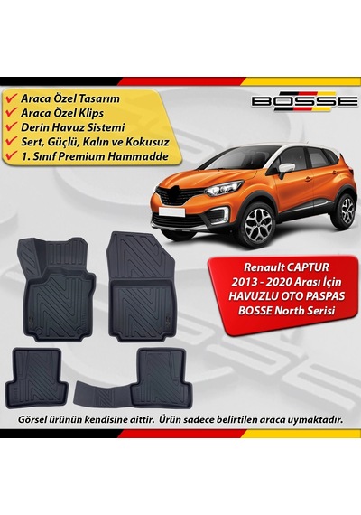 Renault Captur Paspas Araca Özel 2013-2020 Arası İçin Derin Havuzlu Paspas Bosse North Serisi