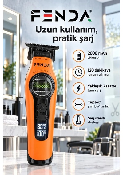 Fenda Profesyonel Saç Kesme, Ense Çizim Ve Sakal Tıraş Makinesi Turuncu Fnsacks0015