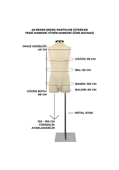 Pantolon Giyebilen 48 Beden Erkek Terzi Mankeni İğne Batmaz 2